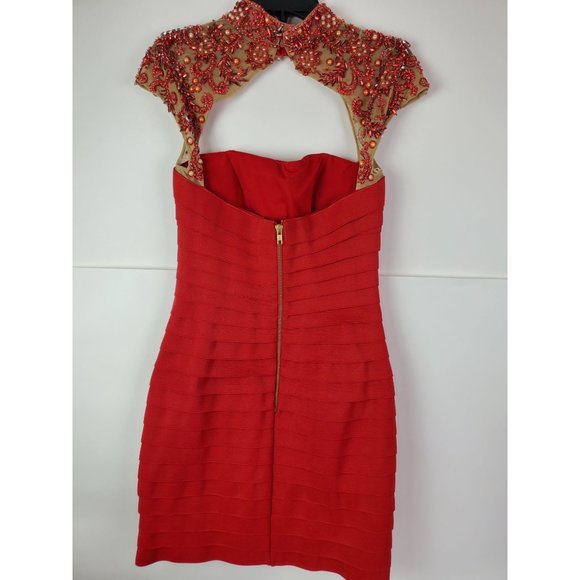 Sherri Hill Red Beaded Bandage Formal Cocktail Holiday Party Homecoming Dress 8 - Picture 8 of 11